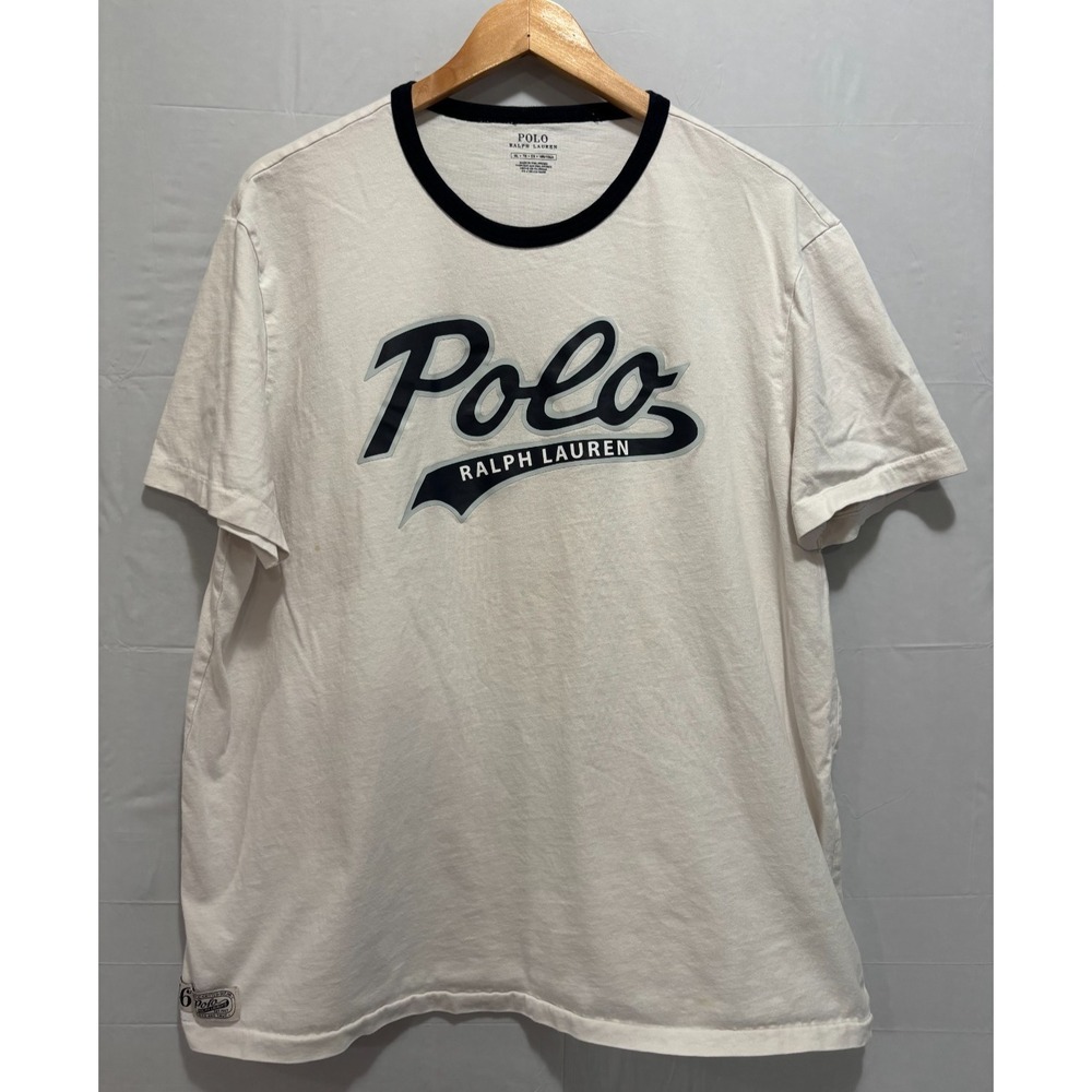 Polo Ralph Lauren Ringer T-Shirt Mens White Classic Fit Graphic XL Vintage